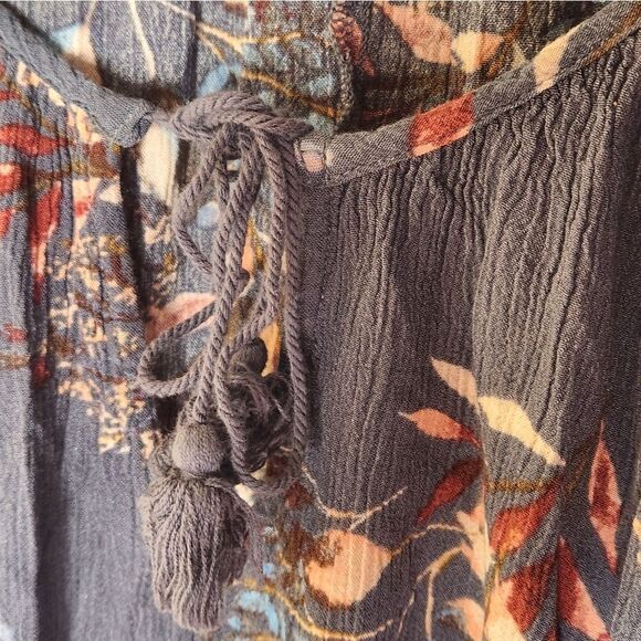 Lovestitch M Gray Lead Floral Print  Peasant Boho Lngslvs Women's Top Blouse - Picture 3 of 7